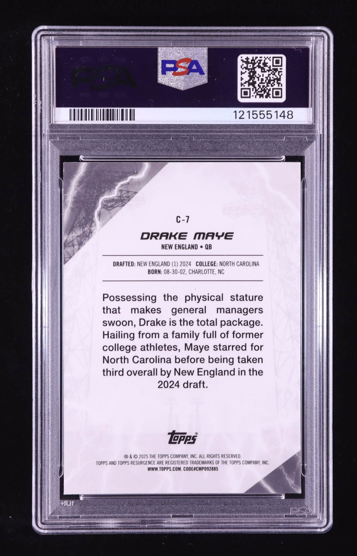 Drake Maye 2024 Topps Resurgence Conductors Aqua Surge #C7 #119/249 RC (PSA 10) at PristineAuction.com Drake Maye 2024 Topps Resurgence Conductors Aqua Surge #C7 #119/249 RC (PSA 10) at PristineAuction.com