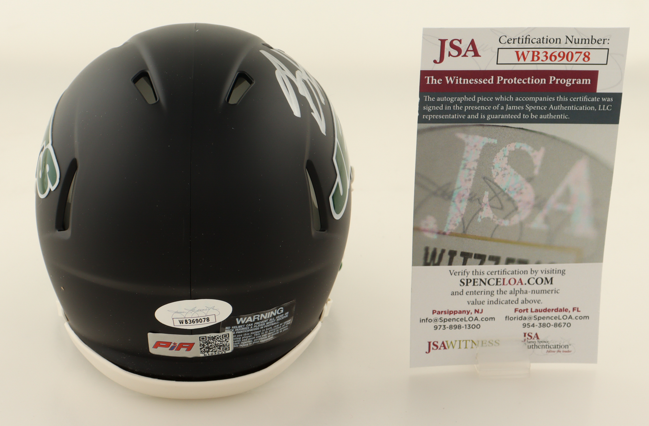 Breece Hall Signed Jets Speed Mini Helmet (JSA) at PristineAuction.com Breece Hall Signed Jets Speed Mini Helmet (JSA) at PristineAuction.com