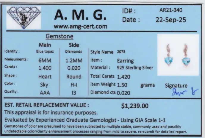 1.42 CTW Natural Diamonds & Blue Topaz Rhodium Plated Designer Earrings | Estimated Value $1,239 (AMG) at PristineAuction.com 1.42 CTW Natural Diamonds & Blue Topaz Rhodium Plated Designer Earrings | Estimated Value $1,239 (AMG) at PristineAuction.com