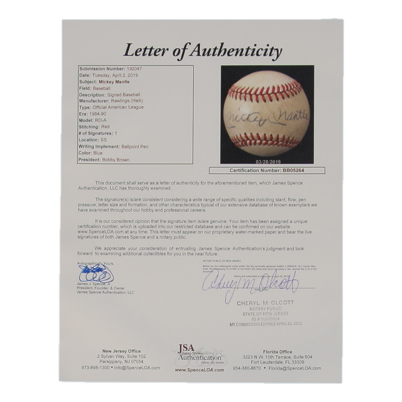 Mickey Mantle Signed OAL Baseball (JSA) at PristineAuction.com Mickey Mantle Signed OAL Baseball (JSA) at PristineAuction.com