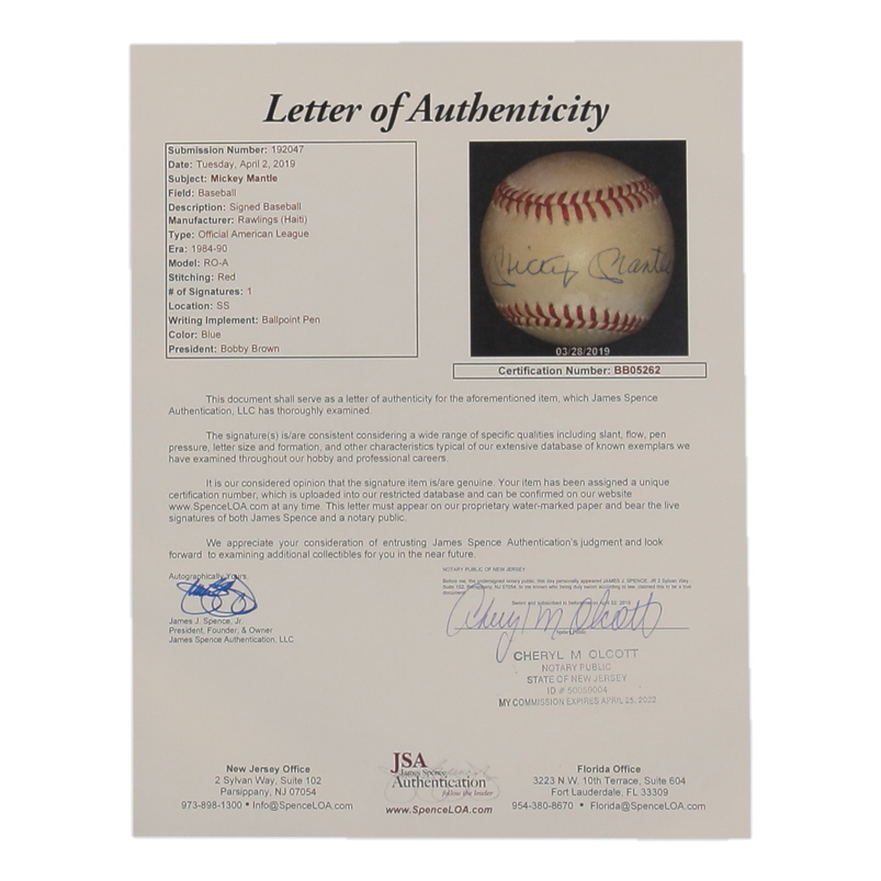 Mickey Mantle Signed OAL Baseball (JSA) at PristineAuction.com Mickey Mantle Signed OAL Baseball (JSA) at PristineAuction.com