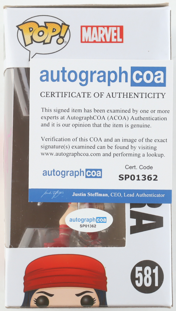 Jennifer Garner Signed "Marvel 80 Years" Elektra #581 Bobble-Head Funko Pop! Vinyl Figure (ACOA) at PristineAuction.com Jennifer Garner Signed "Marvel 80 Years" Elektra #581 Bobble-Head Funko Pop! Vinyl Figure (ACOA) at PristineAuction.com