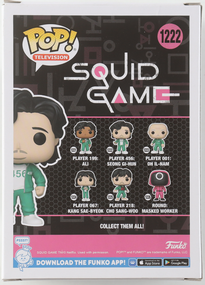 Lee Jung-Jae Signed "Squid Game" #1222 Player 456: Seong Gi-Hun Funko Pop! Vinyl Figure (ACOA) at PristineAuction.com Lee Jung-Jae Signed "Squid Game" #1222 Player 456: Seong Gi-Hun Funko Pop! Vinyl Figure (ACOA) at PristineAuction.com