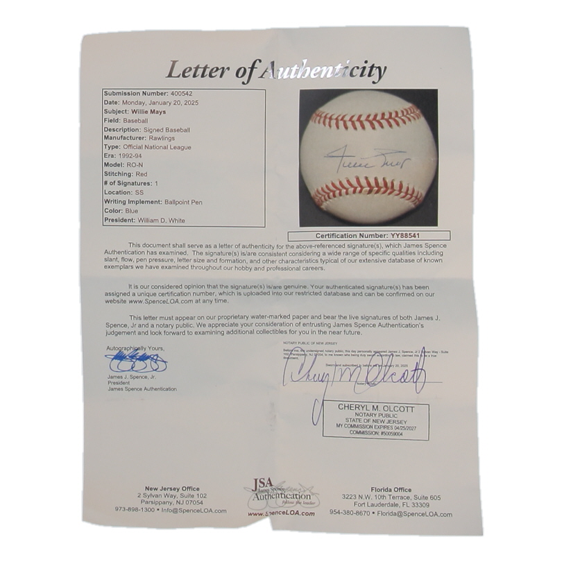 Willie Mays Signed ONL Baseball (JSA) at PristineAuction.com Willie Mays Signed ONL Baseball (JSA) at PristineAuction.com