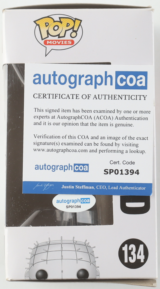 Clive Barker Signed "Hellraiser III: Hell on Earth" #134 Pinhead Funko Pop! Vinyl Figure (ACOA) at PristineAuction.com Clive Barker Signed "Hellraiser III: Hell on Earth" #134 Pinhead Funko Pop! Vinyl Figure (ACOA) at PristineAuction.com