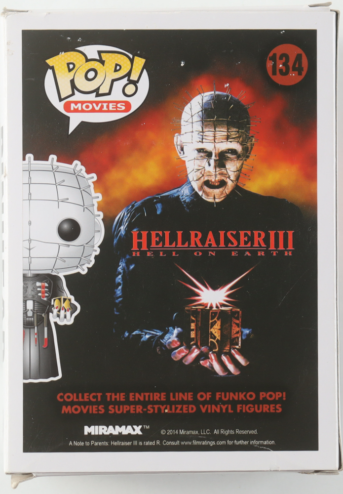 Clive Barker Signed "Hellraiser III: Hell on Earth" #134 Pinhead Funko Pop! Vinyl Figure (ACOA) at PristineAuction.com Clive Barker Signed "Hellraiser III: Hell on Earth" #134 Pinhead Funko Pop! Vinyl Figure (ACOA) at PristineAuction.com
