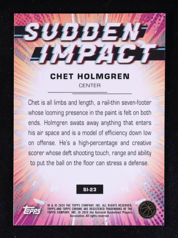 Chet Holmgren 2023-24 Topps Chrome Sudden Impact #SI23 RC at PristineAuction.com Chet Holmgren 2023-24 Topps Chrome Sudden Impact #SI23 RC at PristineAuction.com