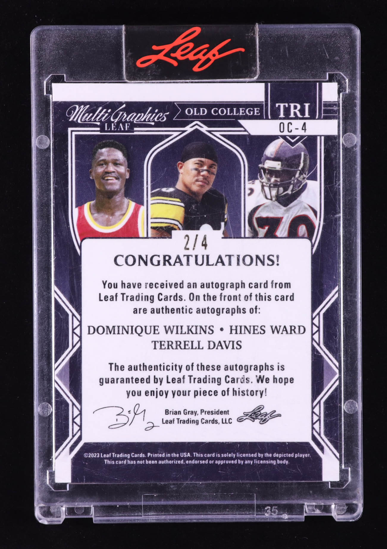 Dominique Wilkins / Hines Ward / Terrell Davis 2022-23 Leaf Multigraphics Old College Tri Orange Stealth #OC4 #2/4 at PristineAuction.com Dominique Wilkins / Hines Ward / Terrell Davis 2022-23 Leaf Multigraphics Old College Tri Orange Stealth #OC4 #2/4 at PristineAuction.com