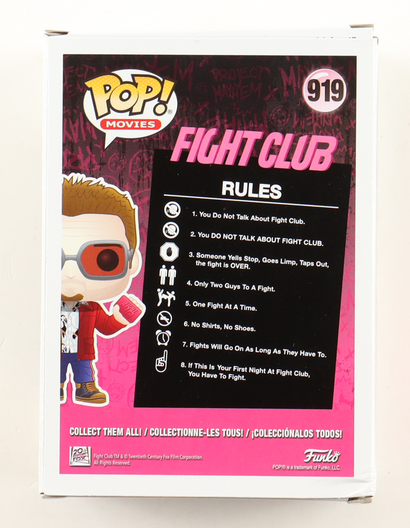 Brad Pitt Signed "Fight Club" #919 Tyler Durden Funko Pop! Vinyl Figure (Beckett) at PristineAuction.com Brad Pitt Signed "Fight Club" #919 Tyler Durden Funko Pop! Vinyl Figure (Beckett) at PristineAuction.com