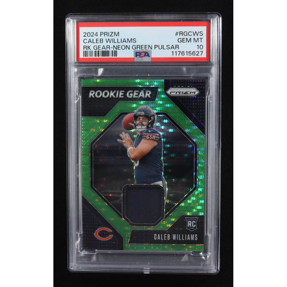 Caleb Williams 2024 Panini Prizm Rookie Gear Neon Green Pulsar #1 RC (PSA 10) at PristineAuction.com