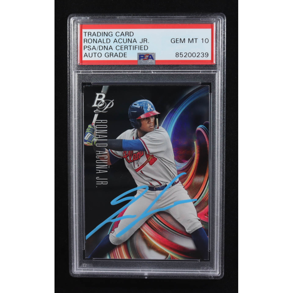 Ronald Acuna Jr. Signed 2018 Bowman Platinum Top Prospects #TOP2 RC (PSA | Autograph Graded PSA 10) at PristineAuction.com