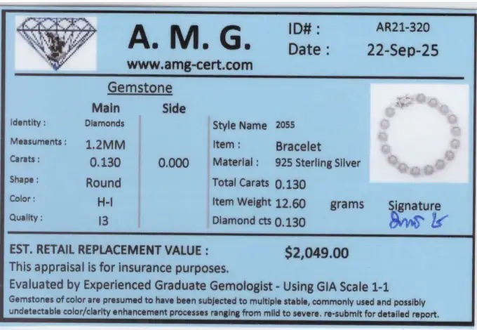 .13 CTW Natural Diamonds Rhodium Plated Designer Bracelet Size 7.5 Inches | Estimated Value $2,049 (AMG) at PristineAuction.com .13 CTW Natural Diamonds Rhodium Plated Designer Bracelet Size 7.5 Inches | Estimated Value $2,049 (AMG) at PristineAuction.com