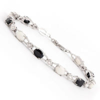 6.79 CTW Natural Diamonds & Opal/Sapphire Rhodium Plated Designer Bracelet 7.75 Inches  | Estimated Retail Value: $2,149 (AMG) at PristineAuction.com
