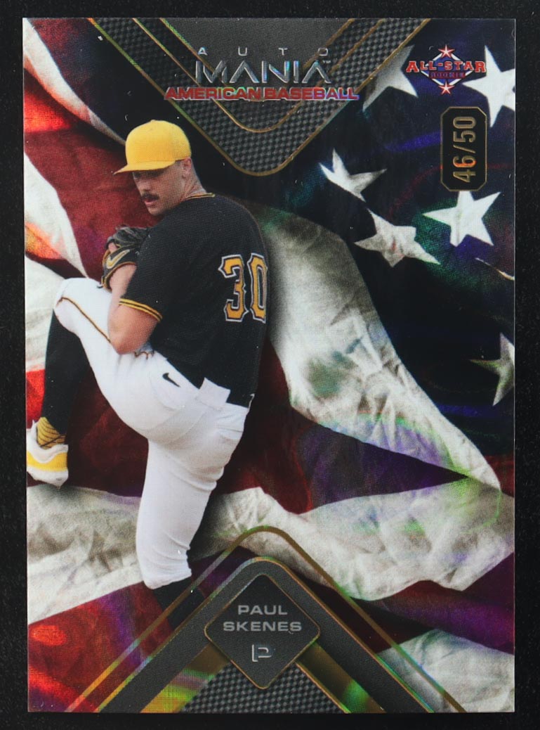 Paul Skenes 2024 Wild Card AutoMania American Flag All-Star Triangle #AMAT-PS RC #46/50 at PristineAuction.com Paul Skenes 2024 Wild Card AutoMania American Flag All-Star Triangle #AMAT-PS RC #46/50 at PristineAuction.com