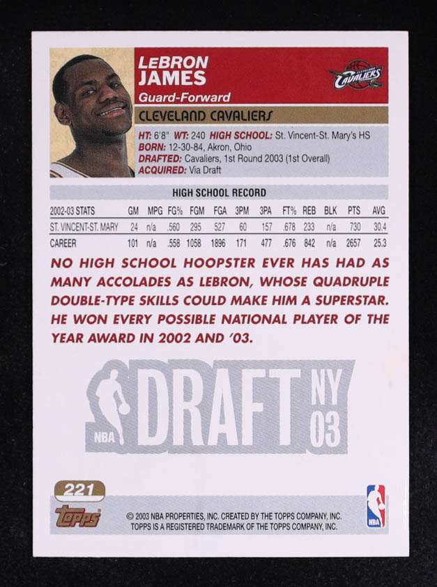 LeBron James 2003-04 Topps #221 RC at PristineAuction.com LeBron James 2003-04 Topps #221 RC at PristineAuction.com