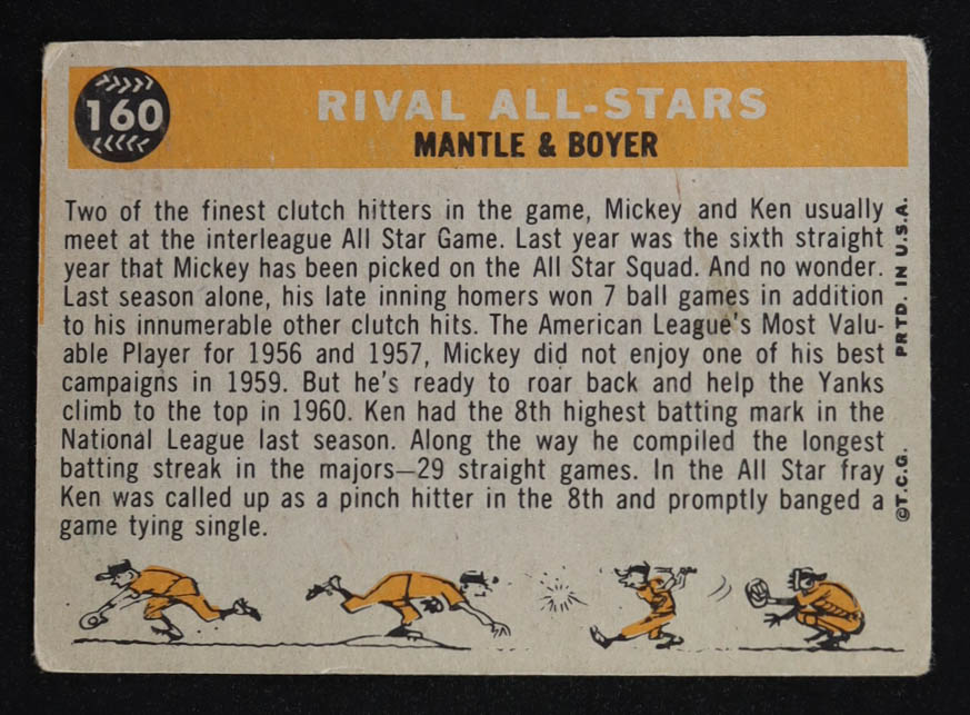 Mickey Mantle / Ken Boyer 1960 Topps Rival All-Stars #160 at PristineAuction.com Mickey Mantle / Ken Boyer 1960 Topps Rival All-Stars #160 at PristineAuction.com