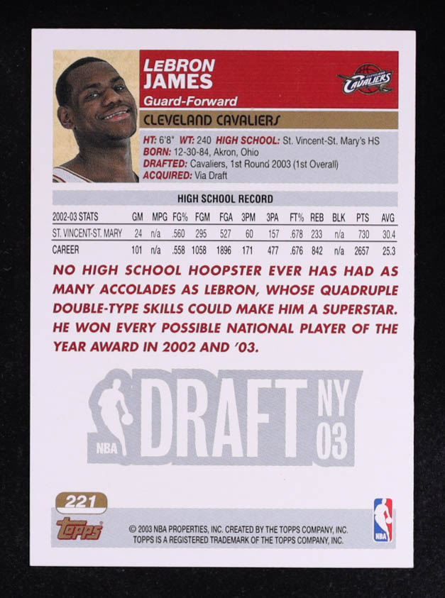 LeBron James 2003-04 Topps #221 RC at PristineAuction.com LeBron James 2003-04 Topps #221 RC at PristineAuction.com