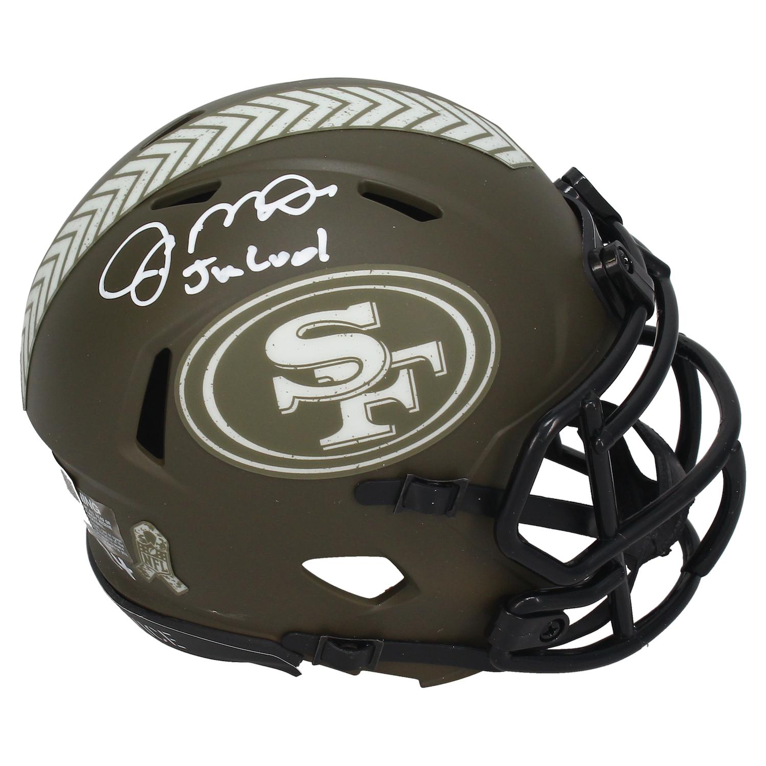 Joe Montana Signed 49ers LE Salute to Service Alternate Speed Mini Helmet Inscribed "Joe Cool" (Fanatics) at PristineAuction.com Joe Montana Signed 49ers LE Salute to Service Alternate Speed Mini Helmet Inscribed "Joe Cool" (Fanatics) at PristineAuction.com