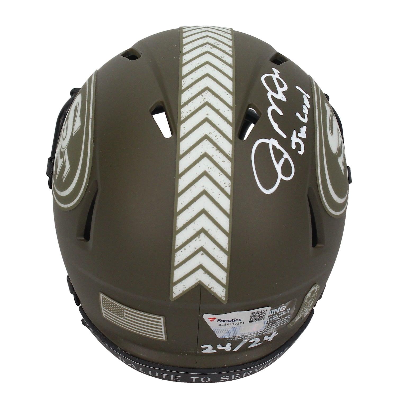 Joe Montana Signed 49ers LE Salute to Service Alternate Speed Mini Helmet Inscribed "Joe Cool" (Fanatics) at PristineAuction.com Joe Montana Signed 49ers LE Salute to Service Alternate Speed Mini Helmet Inscribed "Joe Cool" (Fanatics) at PristineAuction.com
