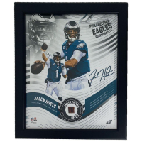 Jalen Hurts Eagles LE Custom Framed Game-Used Football Display (Fanatics) at PristineAuction.com