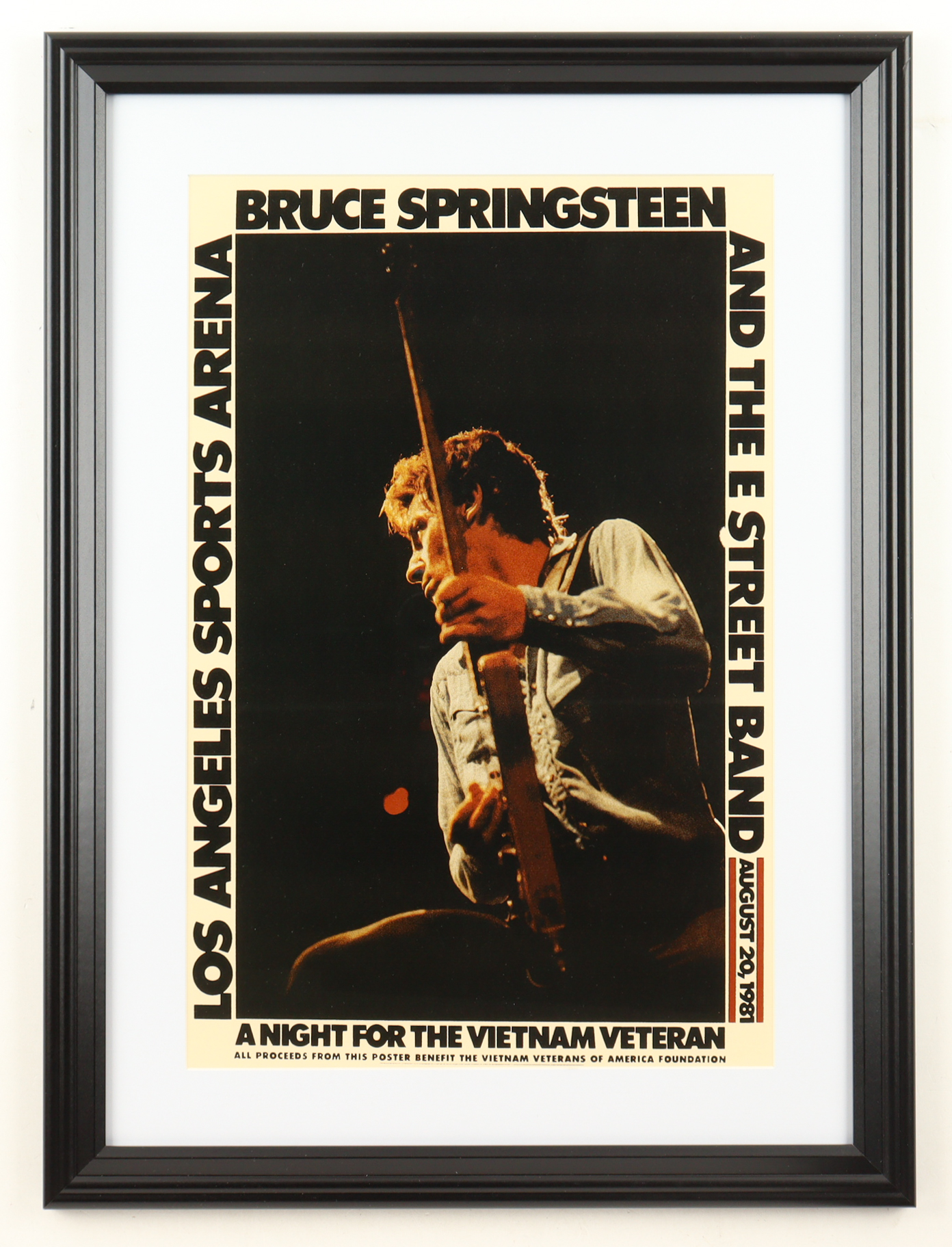 1981 "Bruce Springsteen: A Night For The Vietnam Veteran" Los Angeles Sports Arena Concert Custom Framed Poster at PristineAuction.com 1981 "Bruce Springsteen: A Night For The Vietnam Veteran" Los Angeles Sports Arena Concert Custom Framed Poster at PristineAuction.com