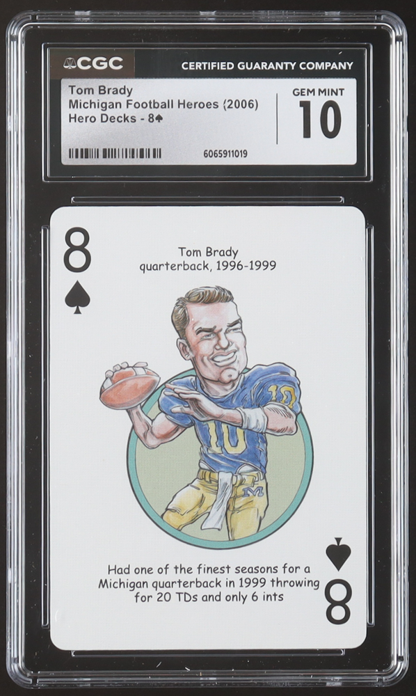 Tom Brady 2006 Hero Decks Michigan Football Heroes Eight of Spades Playing Card (CGC 10) at PristineAuction.com Tom Brady 2006 Hero Decks Michigan Football Heroes Eight of Spades Playing Card (CGC 10) at PristineAuction.com