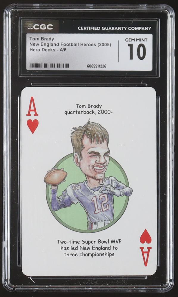 Tom Brady 2005 Hero Decks New England Football Heroes Ace of Hearts Playing Card (CGC 10) at PristineAuction.com Tom Brady 2005 Hero Decks New England Football Heroes Ace of Hearts Playing Card (CGC 10) at PristineAuction.com