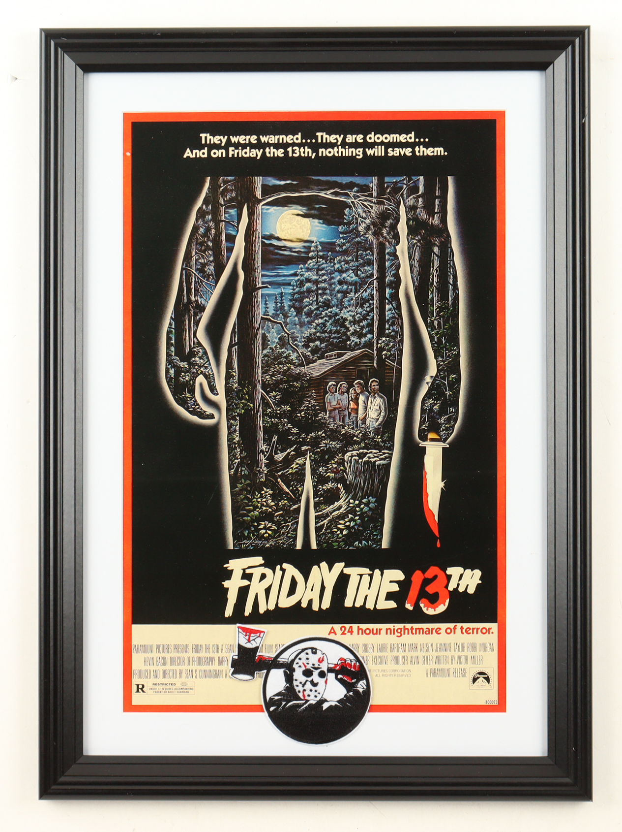 1980 "Friday the 13th" Custom Framed Print with Jason Patch at PristineAuction.com 1980 "Friday the 13th" Custom Framed Print with Jason Patch at PristineAuction.com