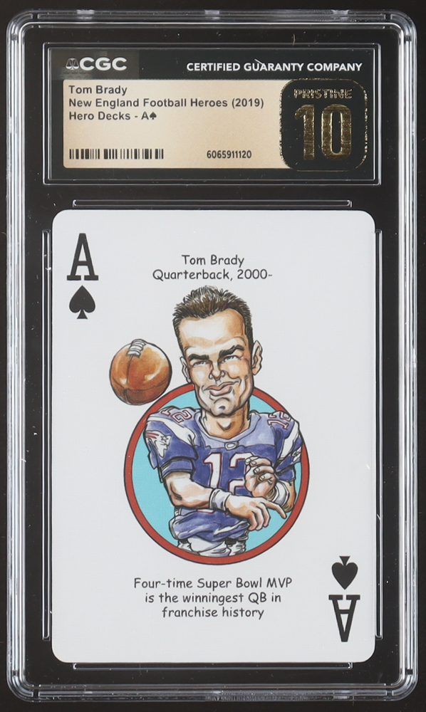 Tom Brady 2019 Hero Decks New England Football Heroes Ace of Spades Playing Card (CGC 10 | Pristine Black Label) at PristineAuction.com Tom Brady 2019 Hero Decks New England Football Heroes Ace of Spades Playing Card (CGC 10 | Pristine Black Label) at PristineAuction.com