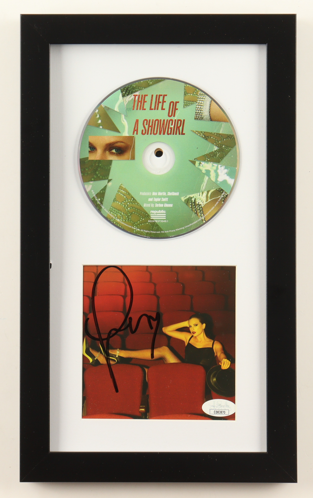Taylor Swift Signed Custom Framed "The Life of a Showgirl" CD Album Insert Display with Disc (JSA) at PristineAuction.com Taylor Swift Signed Custom Framed "The Life of a Showgirl" CD Album Insert Display with Disc (JSA) at PristineAuction.com
