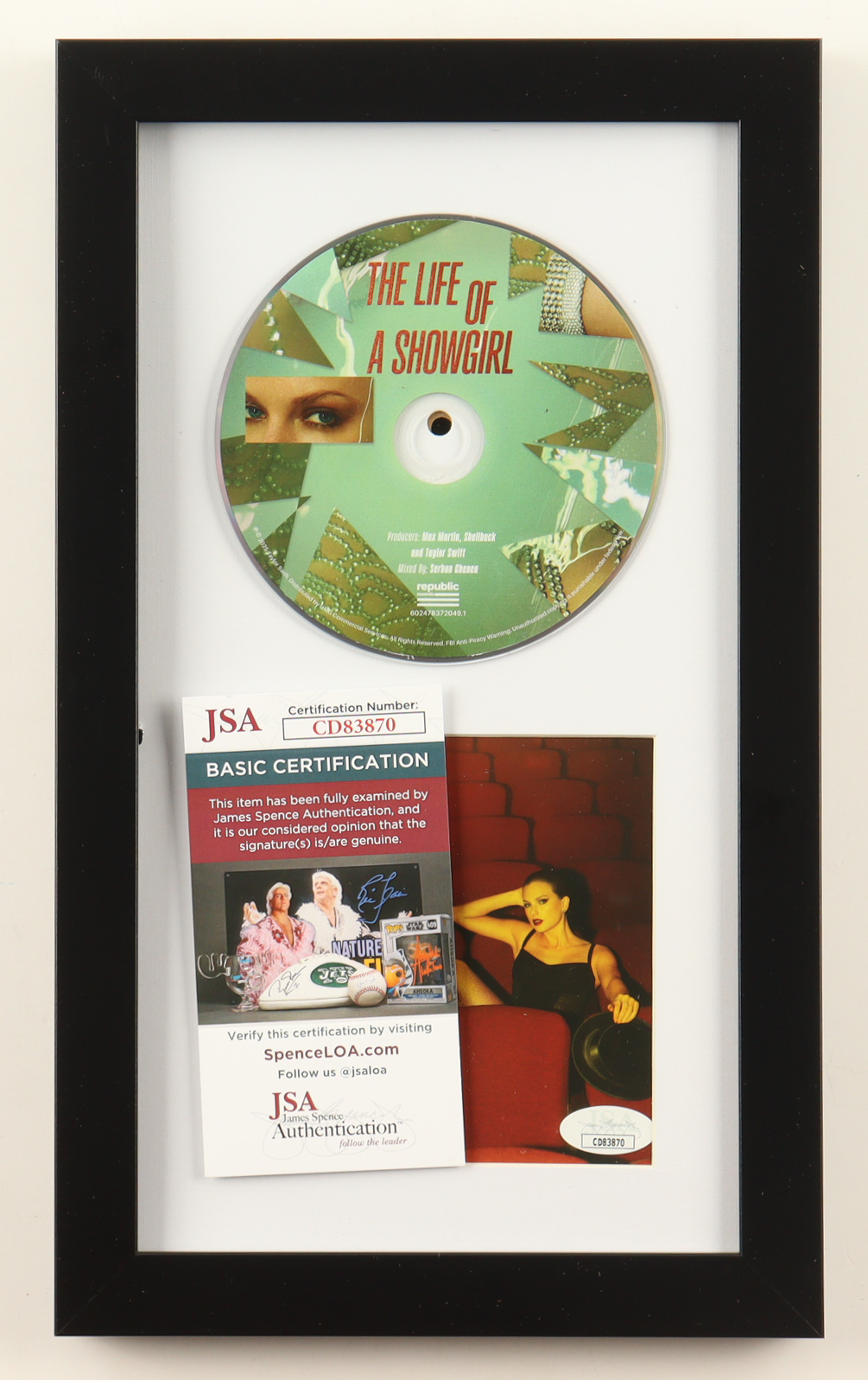Taylor Swift Signed Custom Framed "The Life of a Showgirl" CD Album Insert Display with Disc (JSA) at PristineAuction.com Taylor Swift Signed Custom Framed "The Life of a Showgirl" CD Album Insert Display with Disc (JSA) at PristineAuction.com