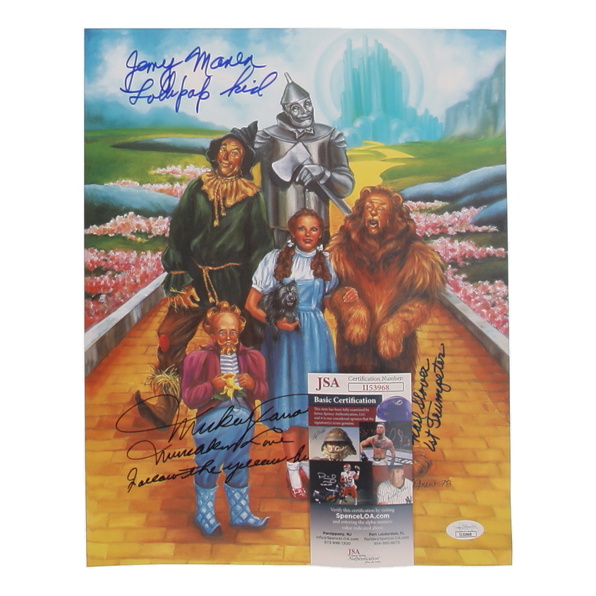 Jerry Maren, Mickey Carroll & Karl Slover Signed "The Wizard of Oz" 11x14 Print with Character Name Inscriptions (JSA) at PristineAuction.com Jerry Maren, Mickey Carroll & Karl Slover Signed "The Wizard of Oz" 11x14 Print with Character Name Inscriptions (JSA) at PristineAuction.com