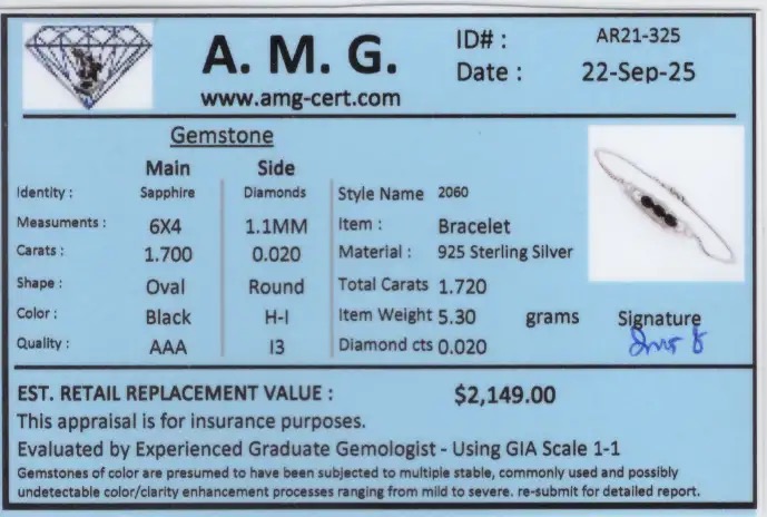1.72 CTW Natural Diamonds & Sapphire Rhodium Plated Designer Bracelet 7.5" | Estimated Retail Value: $2,149 (AMG) at PristineAuction.com 1.72 CTW Natural Diamonds & Sapphire Rhodium Plated Designer Bracelet 7.5" | Estimated Retail Value: $2,149 (AMG) at PristineAuction.com