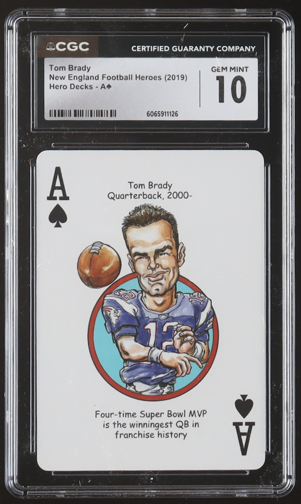 Tom Brady 2019 Hero Decks New England Football Heroes Ace of Spades Playing Card (CGC 10) at PristineAuction.com Tom Brady 2019 Hero Decks New England Football Heroes Ace of Spades Playing Card (CGC 10) at PristineAuction.com
