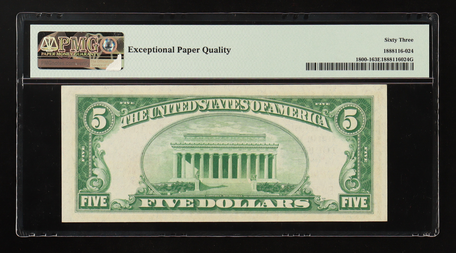 1929 U.S. $5 National Currency Note - The National Bank of Louisville - Fr. 1800-1 Signed: Jones / Woods (PMG Choice Uncirculated 63 EPQ) at PristineAuction.com 1929 U.S. $5 National Currency Note - The National Bank of Louisville - Fr. 1800-1 Signed: Jones / Woods (PMG Choice Uncirculated 63 EPQ) at PristineAuction.com