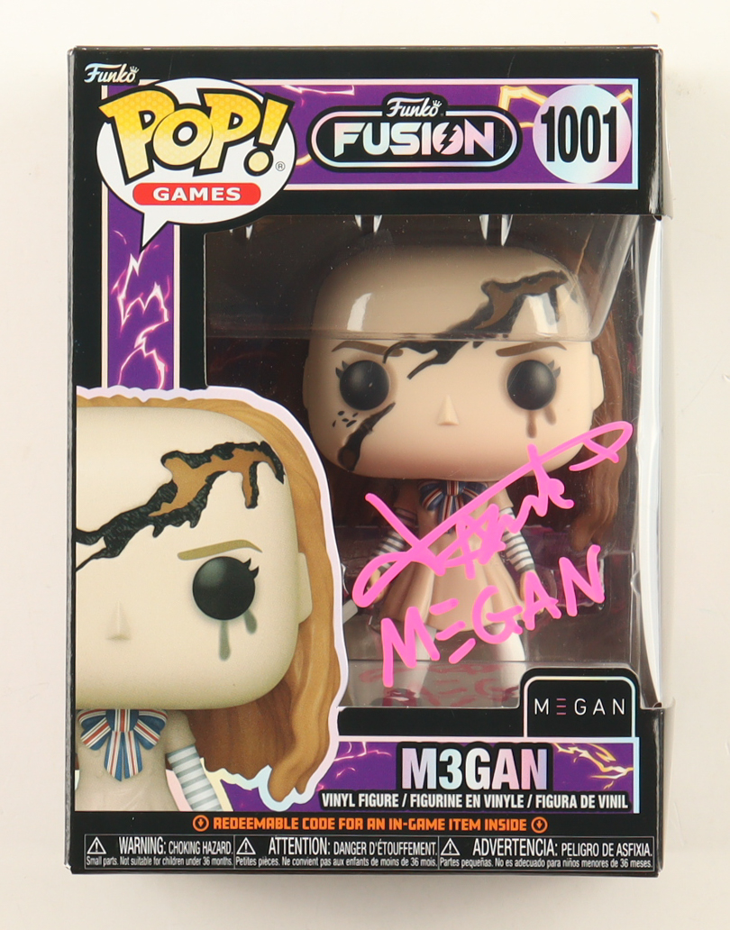 Amie Donald Signed "M3GAN" #1001 M3gan Funko Pop! Vinyl Figure Inscribed "Megan" (JSA) at PristineAuction.com Amie Donald Signed "M3GAN" #1001 M3gan Funko Pop! Vinyl Figure Inscribed "Megan" (JSA) at PristineAuction.com