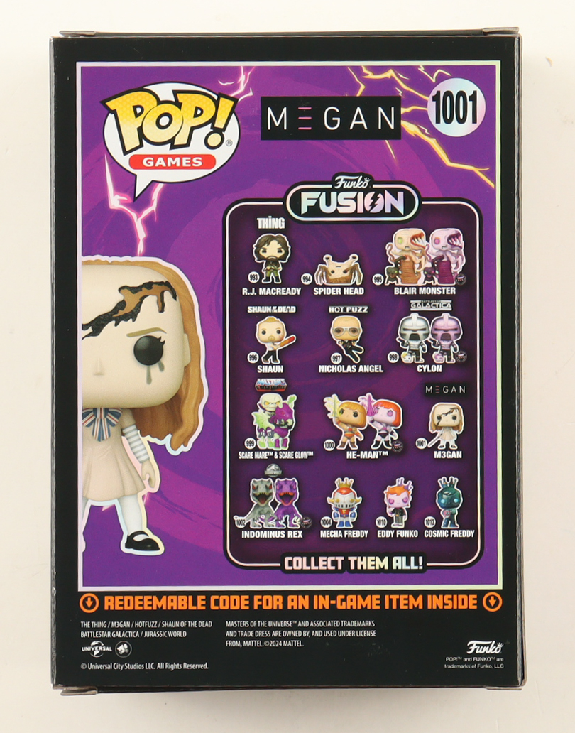 Amie Donald Signed "M3GAN" #1001 M3gan Funko Pop! Vinyl Figure Inscribed "Megan" (JSA) at PristineAuction.com Amie Donald Signed "M3GAN" #1001 M3gan Funko Pop! Vinyl Figure Inscribed "Megan" (JSA) at PristineAuction.com
