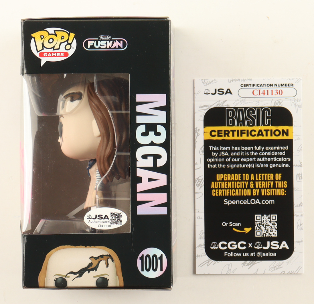 Amie Donald Signed "M3GAN" #1001 M3gan Funko Pop! Vinyl Figure Inscribed "Megan" (JSA) at PristineAuction.com Amie Donald Signed "M3GAN" #1001 M3gan Funko Pop! Vinyl Figure Inscribed "Megan" (JSA) at PristineAuction.com
