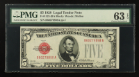 1928 U.S. $5 Legal Tender Note, Red Seal - Fr. 1525 (BA Block) Signed: Woods / Mellon (PMG Choice Uncirculated 63 EPQ) at PristineAuction.com
