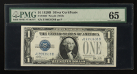 1928-B U.S. $1 "Funny Back" Silver Certificate, Blue Seal - Fr. 1602 - Signed: Woods / Mills (PMG Gem Uncirculated 65) at PristineAuction.com