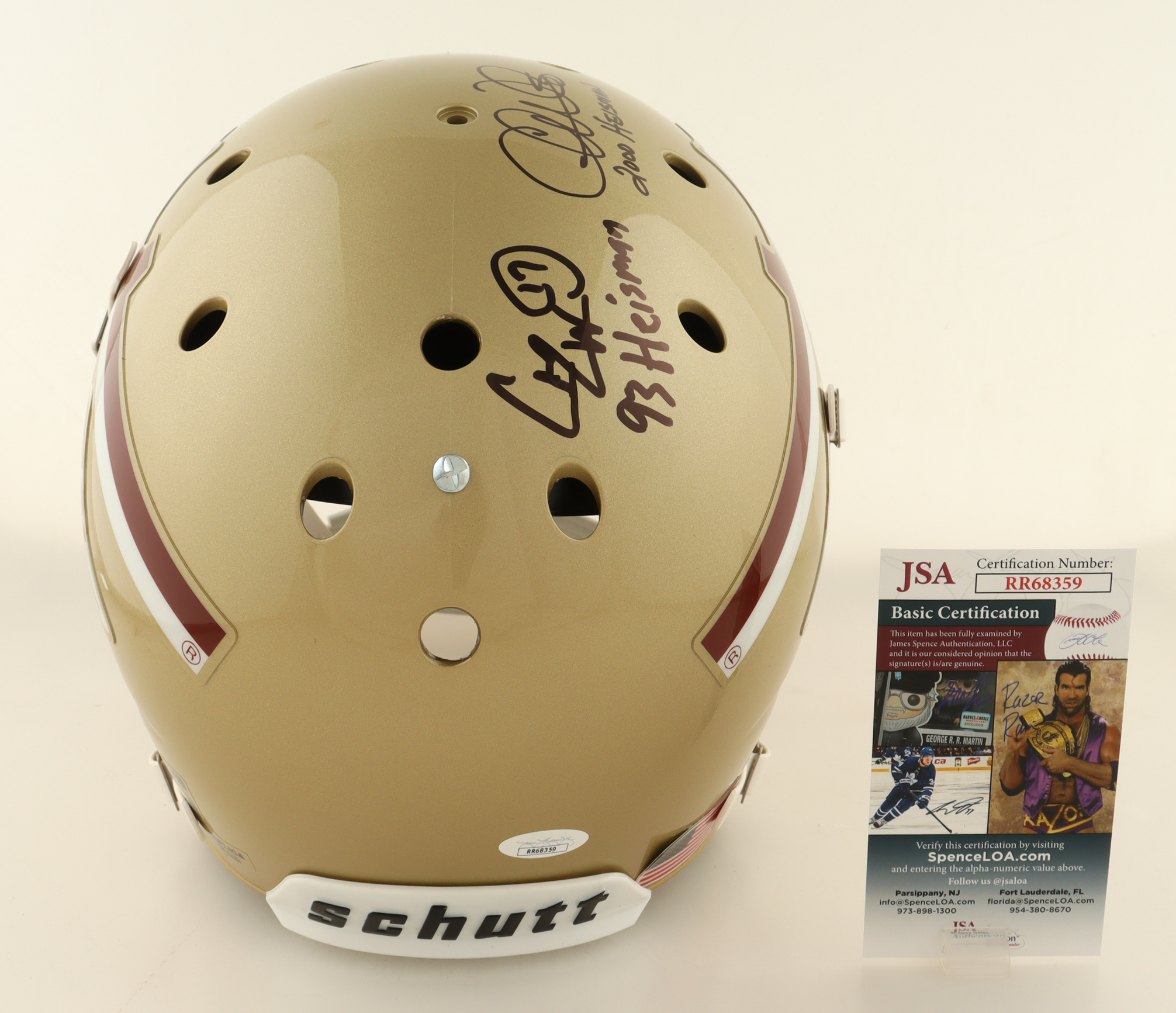 Jameis Winston, Chris Weinke, & Charlie Ward Signed Florida State Seminoles Full-Size Helmet Inscribed "93 Heisman", & "2000 Heisman" (JSA) at PristineAuction.com Jameis Winston, Chris Weinke, & Charlie Ward Signed Florida State Seminoles Full-Size Helmet Inscribed "93 Heisman", & "2000 Heisman" (JSA) at PristineAuction.com