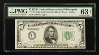 1928-B U.S. $5 Federal Reserve Note, Philadelphia - Fr. 1952 (CA Block) Signed: Woods / Mellon (PMG Choice Uncirculated 63 EPQ) at PristineAuction.com