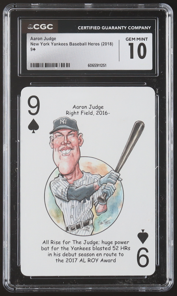 Aaron Judge 2018 New York Yankees Baseball Heros Nine of Spades Playing Card (CGC 10) at PristineAuction.com Aaron Judge 2018 New York Yankees Baseball Heros Nine of Spades Playing Card (CGC 10) at PristineAuction.com