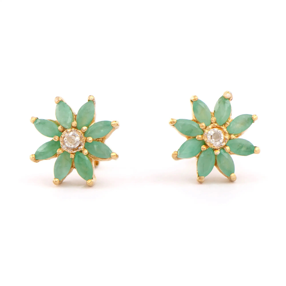 1.23 CTW Natural Diamonds & Emeralds 18K Gold  Plated Designer Earrings | Estimated Retail Value: $1,349 (AMG) at PristineAuction.com