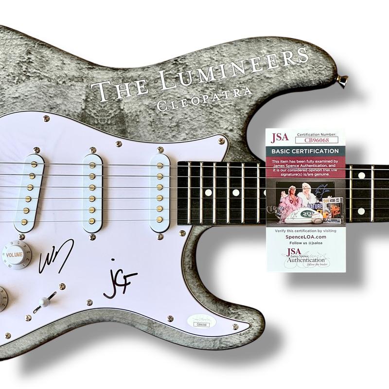 Wesley Schultz & Jeremiah Fraites Signed "The Lumineers" Custom Stratocaster Guitar (JSA) at PristineAuction.com Wesley Schultz & Jeremiah Fraites Signed "The Lumineers" Custom Stratocaster Guitar (JSA) at PristineAuction.com