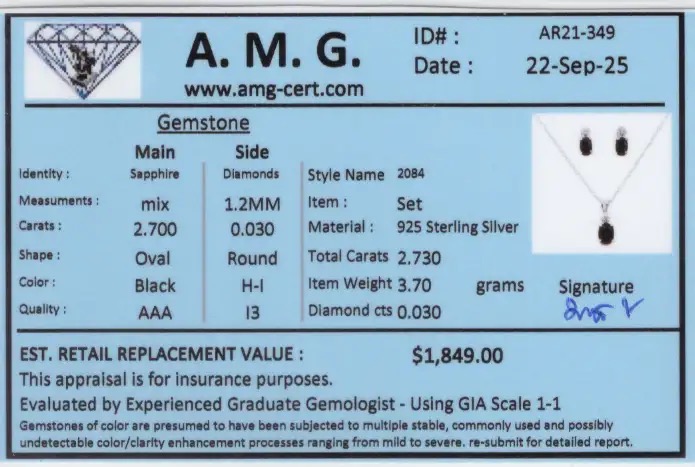 2.73 CTW Natural Diamonds & Sapphire Rhodium Plated Designer Necklace & Earring Set | Estimated Retail Value: $1,849 (AMG) at PristineAuction.com 2.73 CTW Natural Diamonds & Sapphire Rhodium Plated Designer Necklace & Earring Set | Estimated Retail Value: $1,849 (AMG) at PristineAuction.com