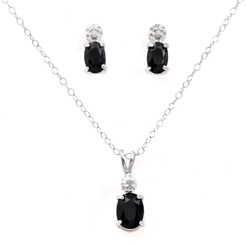 2.73 CTW Natural Diamonds & Sapphire Rhodium Plated Designer Necklace & Earring Set  | Estimated Retail Value: $1,849 (AMG) at PristineAuction.com
