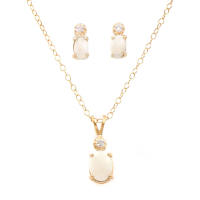 1.18 CTW Natural Diamonds & Opal 18K Gold Plated Designer Earring & Necklace Set | Estimated Retail Value: $1,849 (AMG) at PristineAuction.com