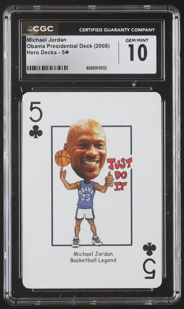 Michael Jordan 2008 Hero Decks Obama Presidential Deck Five of Clubs Playing Card (CGC 10) at PristineAuction.com Michael Jordan 2008 Hero Decks Obama Presidential Deck Five of Clubs Playing Card (CGC 10) at PristineAuction.com