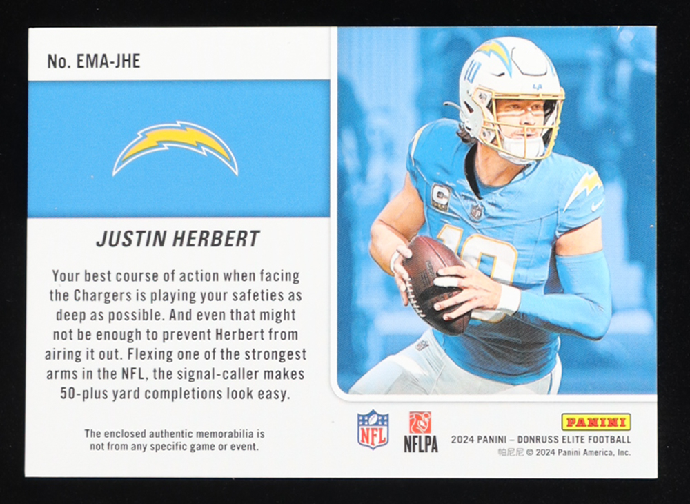 Justin Herbert 2024 Elite Epic Materials #6 #302/500 at PristineAuction.com Justin Herbert 2024 Elite Epic Materials #6 #302/500 at PristineAuction.com